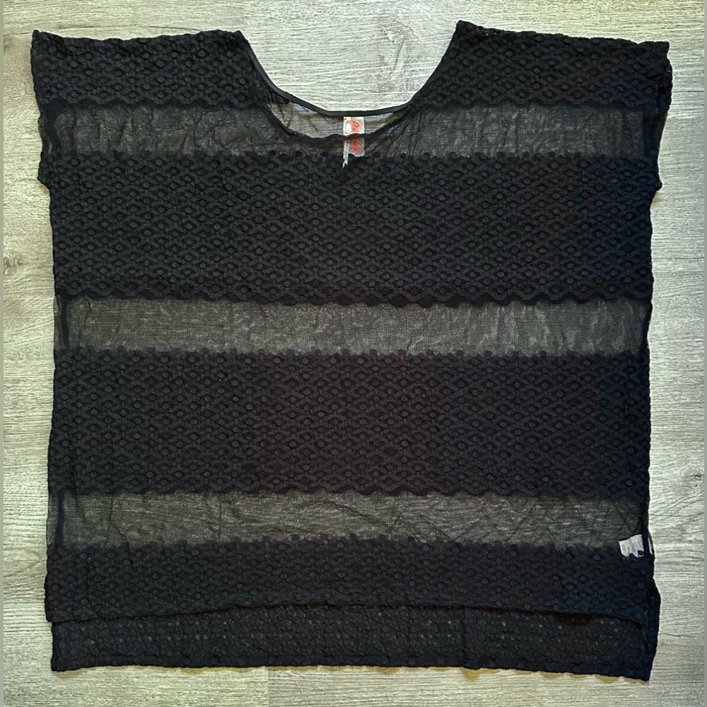 Free People Tiered Sheer Lace Boho Beach Cover Up Tunic Top Black Size Small